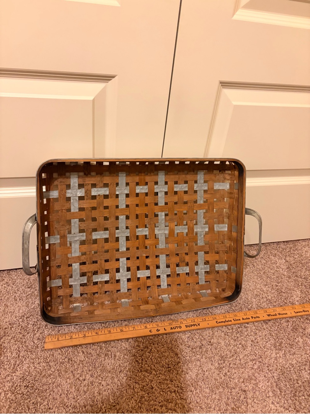 Woven Wood and Metal Basket with Handles